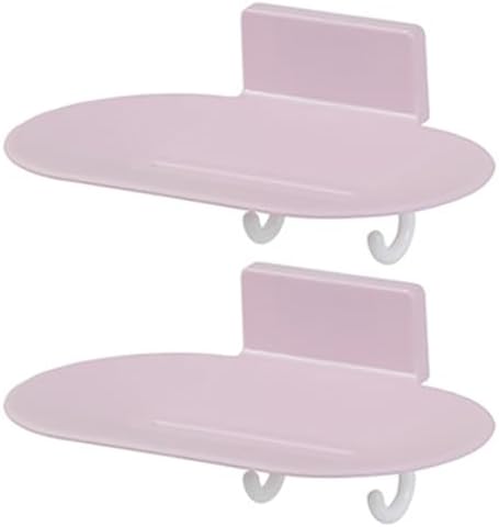 2Pcs Wall Mount Soap Holder with No-Punch Adhesive and Drainage Hole Pink