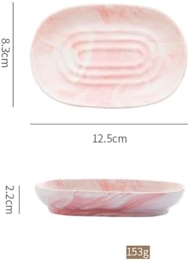 Ceramic Soap Tray Oval Holder Anti Slip Marble Design Pink