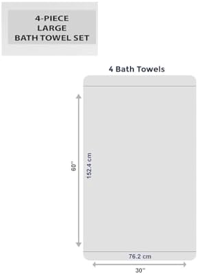 UrbAmerican Extra Large Bath Towels Pack of 4 - 30x60in 100 Cotton Grey