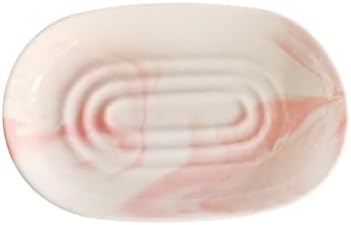 Ceramic Soap Tray Oval Holder Anti Slip Marble Design Pink
