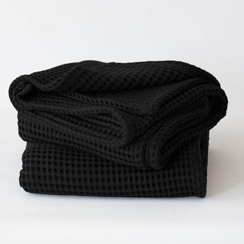 Viva Maison Black Waffle Bath Towels Set of 2