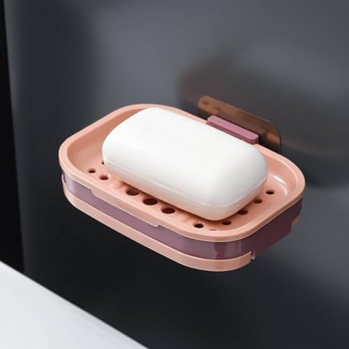 Strong Suction Soap Dish Holder with Drainage - Pink 1