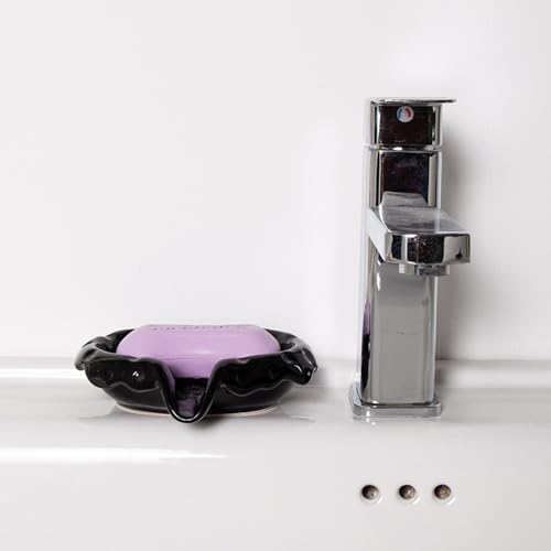 VIULIKT Ceramic Soap Dish with Drain Spout Black 1