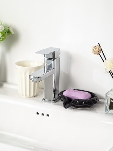 VIULIKT Ceramic Soap Dish with Drain Spout Black 1
