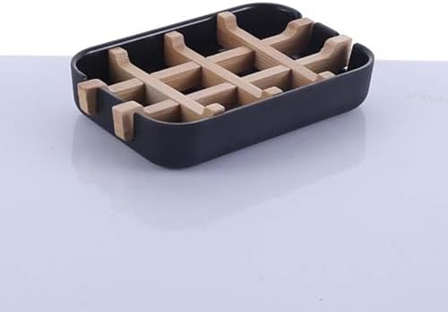 Portable Soap Dish with Wooden Holder and Drainage Tray