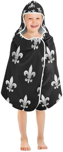CHIFIGNO Baby Hooded Towel with Silver Fleur De Lis Print