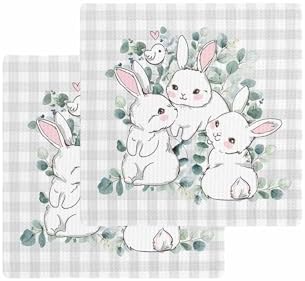 Falaniique Easter Waffle Towel Set of 2 Farmhouse Gray Plaid