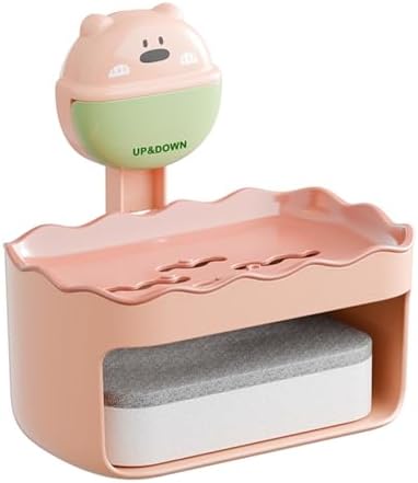 Pink Cartoon Soap Dish with Suction Cup and Double Layer