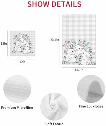 Falaniique Easter Waffle Towel Set of 2 Farmhouse Gray Plaid