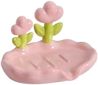 Floral Soap Holder Non-Slip Plastic Bath Organizer Pink