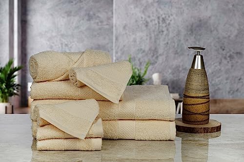 BolBomS 8 Piece Towel Set - Ultra Soft 100 Cotton Beige