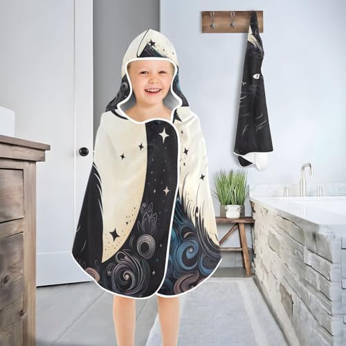 CHIFIGNO Cute Black Cat Toddler Bath Towel with Hood and Pocket 1