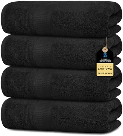 ZUPERIA 4 Pack Bath Towels 30x60 Inches 100 Cotton Ultra-Soft Quick Dry