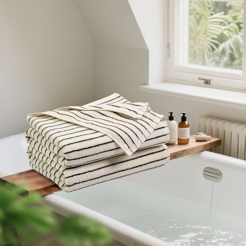 Jacquotha Black and White Striped Bath Towels Set of 2