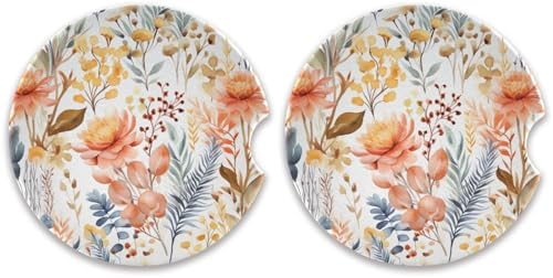 Meadow Flowers Car Coasters 2 Pack Ceramic Cork Base