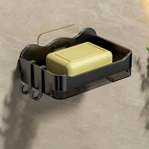 Stylish Wall Soap Holder with Hooks - No Drilling