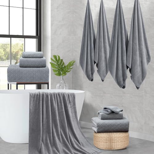 Ycosy 4-Pack Gray Bath Towel Set - 600 GSM Oversized