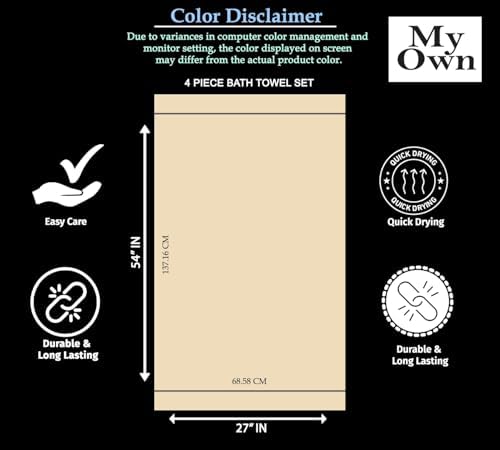 MyOwn Ultra Soft 4 Pack Bath Towel Set - 27x54 Inches Tan