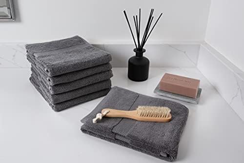 COTTON CRAFT Hotel Spa Luxury Hand Towel Set - 6 Pack - Grey
