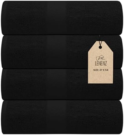 Lenenz Luxury Bath Towels 4 Pack 27x54 Black