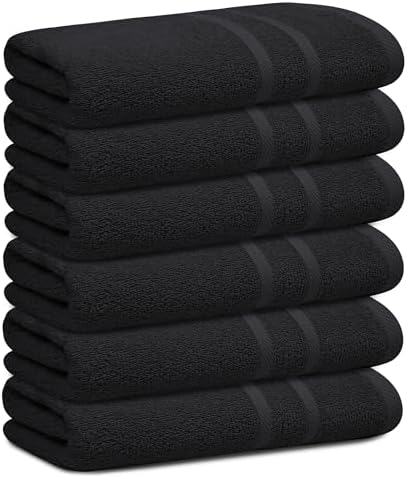 Looperry 6 Pack Small Black Bath Towels - 100 Cotton 23x46