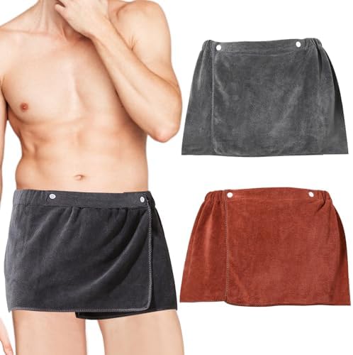 YumSur Mens Bath Towel Wrap Short Pants 2PCS