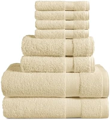 BolBomS 8 Piece Towel Set - Ultra Soft 100 Cotton Beige