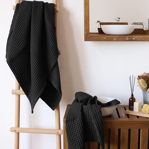 Viva Maison Black Waffle Bath Towels Set of 2