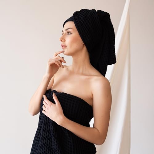 Viva Maison Black Waffle Bath Towels Set of 2