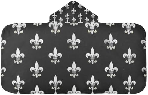 CHIFIGNO Baby Hooded Towel with Silver Fleur De Lis Print