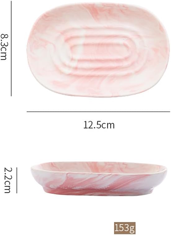 Ceramic Soap Tray Oval Holder Anti Slip Marble Design Pink