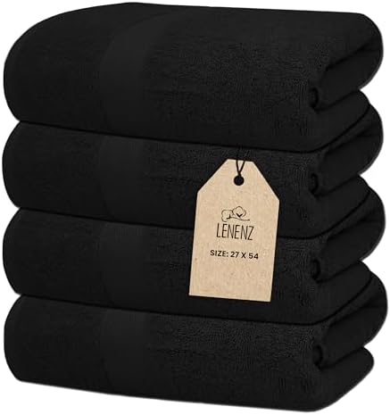Lenenz Luxury Bath Towels 4 Pack 27x54 Black