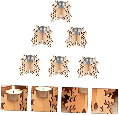 WOONEKY Wooden Snowflake Candle Sticks 6 Pack Christmas Decor 1