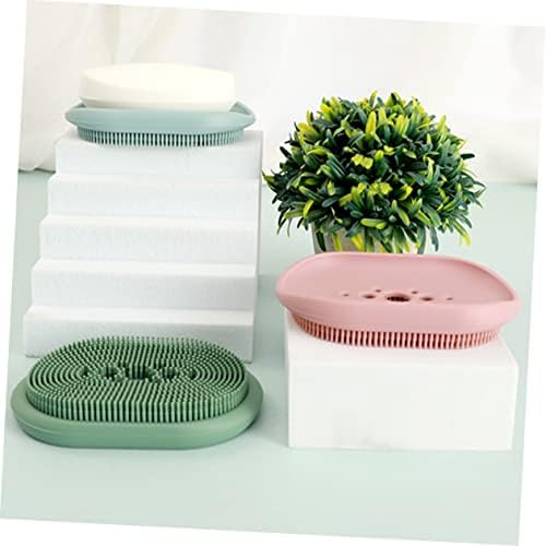 Silicone Soap Dish with Built-In Brush for Bathroom Sink