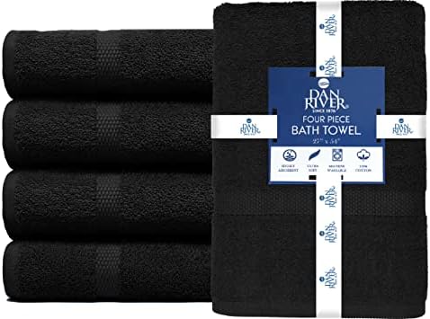 DAN RIVER 100 Cotton Bath Towels 27x54 Black 4-Pack