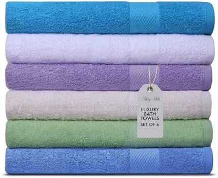 Ashley Mills Bath Towels Set of 6 100 Cotton Soft Absorbent