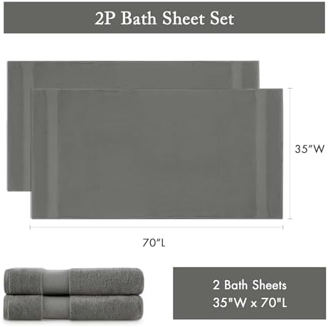 Madison Park Turkish Bath Towel Set 2 Piece 600 GSM Charcoal