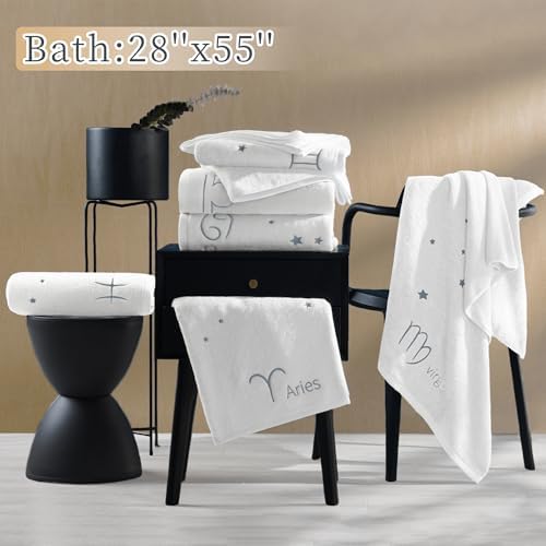 Monogrammed Bath Towels - Zodiac Taurus Design 2PC Set Ivory