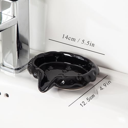 VIULIKT Ceramic Soap Dish with Drain Spout Black 1