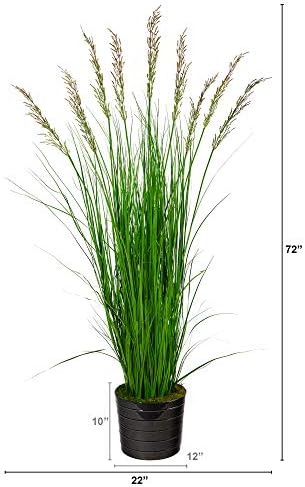 Nearly Natural 6ft Grass Artificial Plant in Black Tin Planter