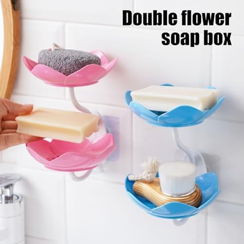 Pink Double Layer Soap Dish with Suction Cup