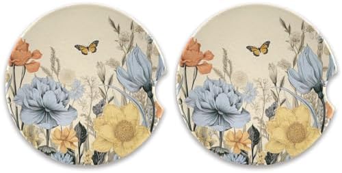 Takiito Retro Wildflowers Car Coasters 2 Pack