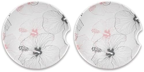 Takiito Hibiscus Car Coasters 2 Pack Ceramic Cork Base