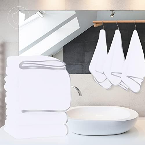 TENSTARS Luxury Silk Hemmed Microfiber Towels - Set of 6 16x28 Inch White