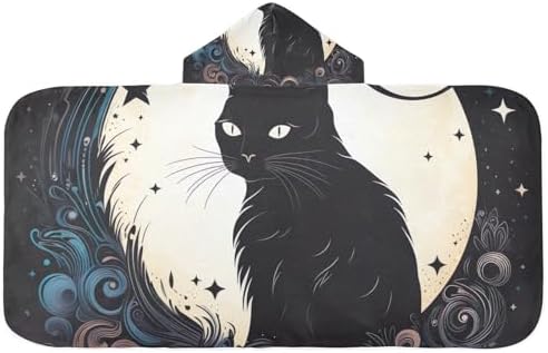 CHIFIGNO Cute Black Cat Toddler Bath Towel with Hood and Pocket 1