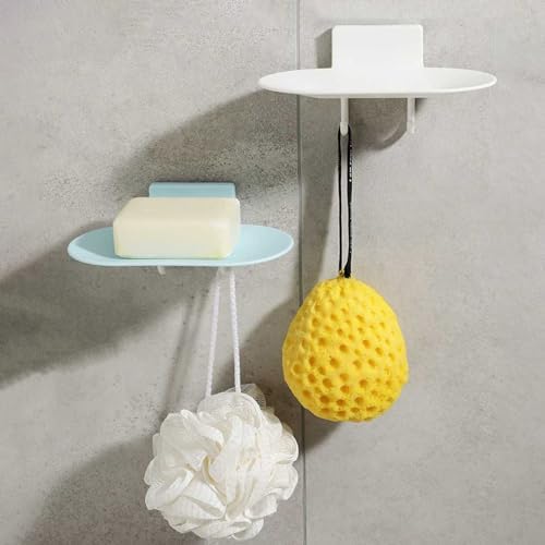 2Pcs Wall Mount Soap Holder with No-Punch Adhesive and Drainage Hole Pink