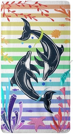 Colorful Stripes Cartoon Dolphin Microfiber Bath Towel