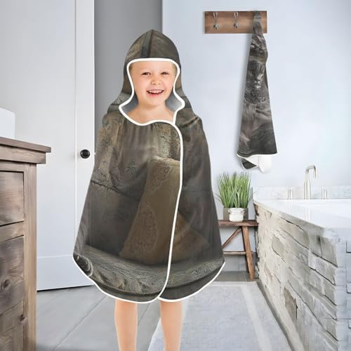 CHIFIGNO Funny Fat Gray Cat Hooded Kids Bath Towel