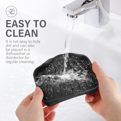 SAISN 2 Pack Black Silicone Soap Dish with Drain