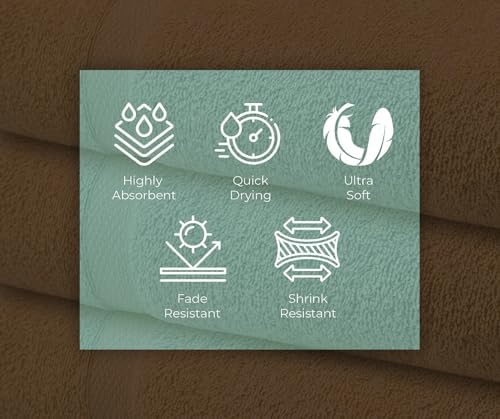 ARC HOME 100 Cotton Bath Towels Pack of 6 Brown
